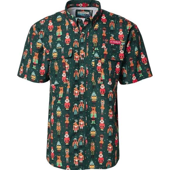 Magellan Outdoors Men's Laguna Madre Fishing Shirt Holiday Nutcracker Green $30 - Picture 1 of 5